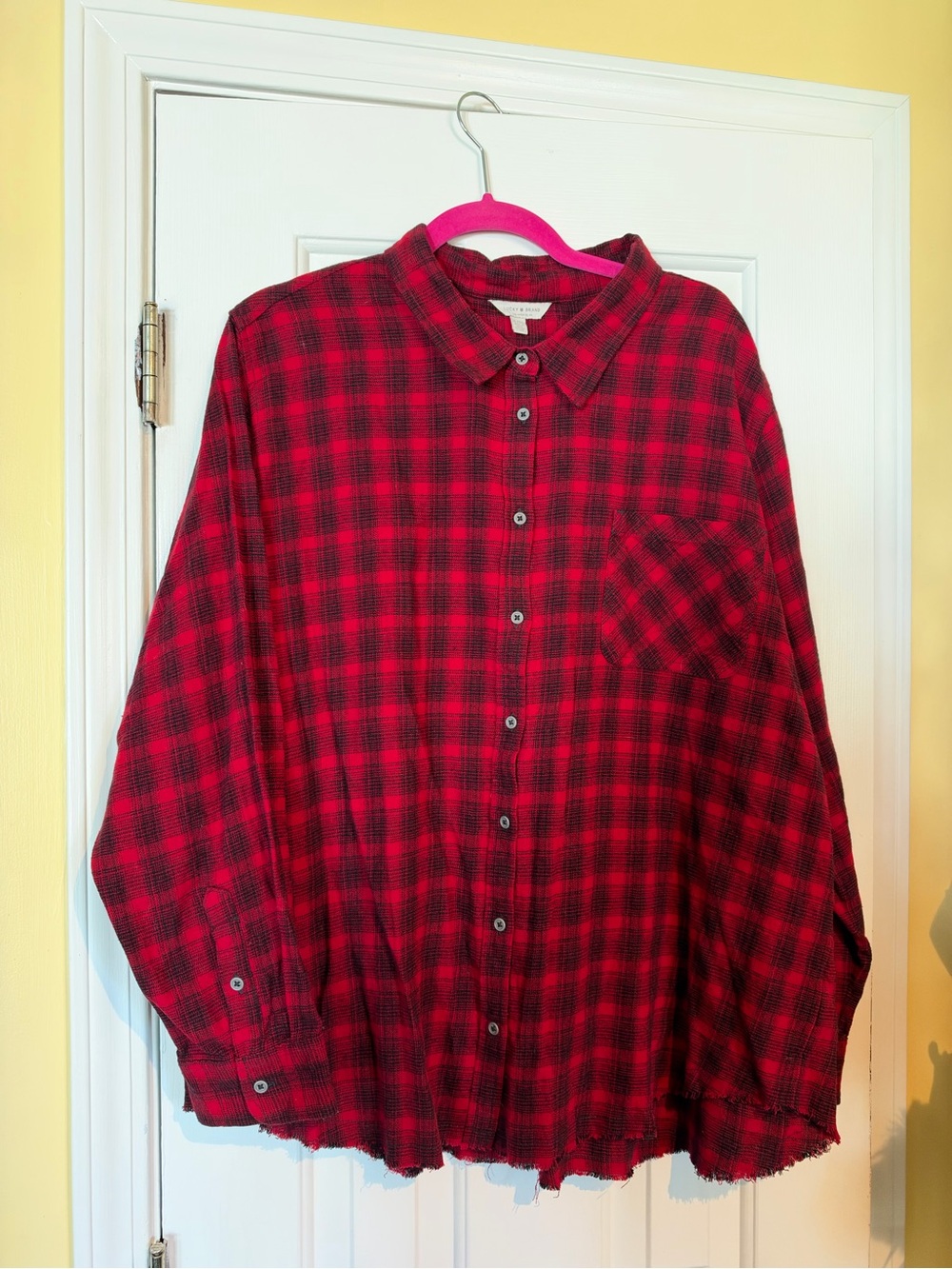 Lucky Brand Women's Red Plaid Flannel Button-Down Shirt